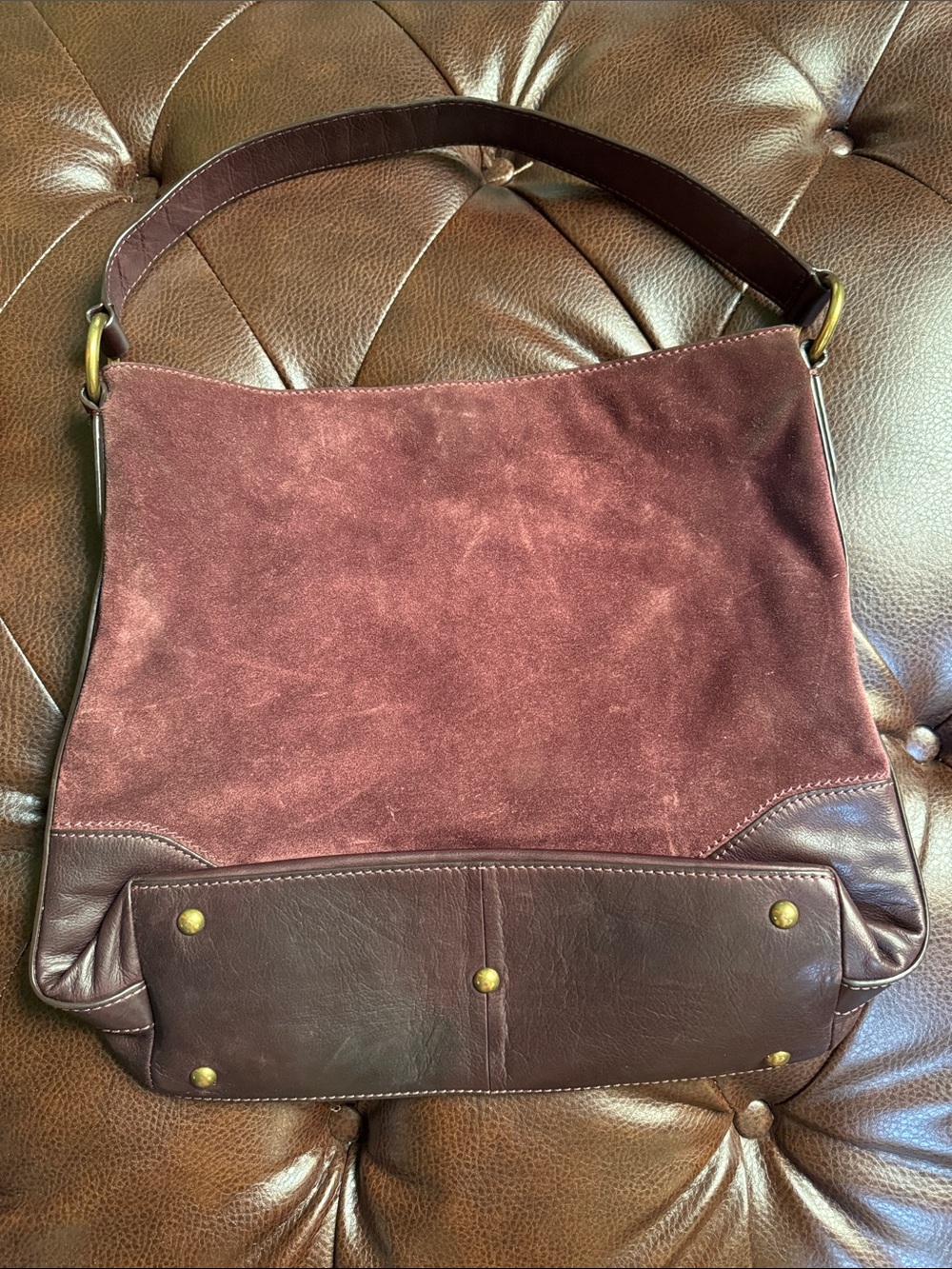 Frye Women's Suede and Leather Hobo Bag - Burgundy - Picture 2 of 6